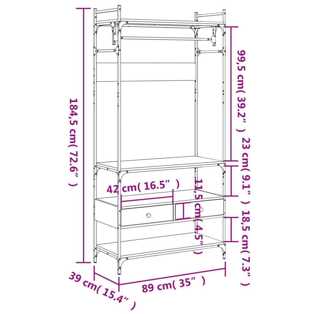 Armoire à tiroirs sonoma gris 89x39x184,5 cm bois d'ingénierie Armoires vidaXL   