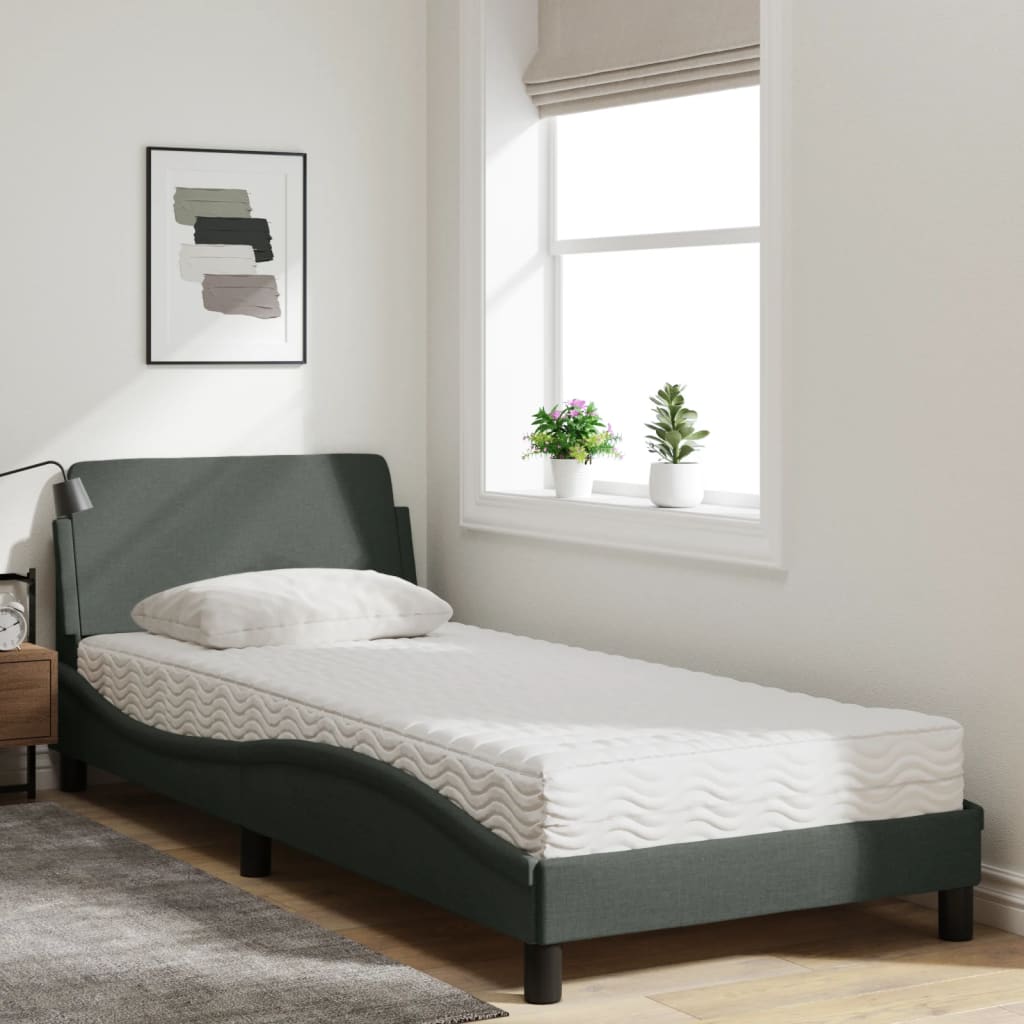 Lit avec matelas gris foncé 80x200 cm tissu Lits & cadres de lit vidaXL   