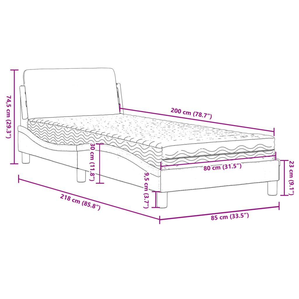 Lit avec matelas gris foncé 80x200 cm tissu Lits & cadres de lit vidaXL   