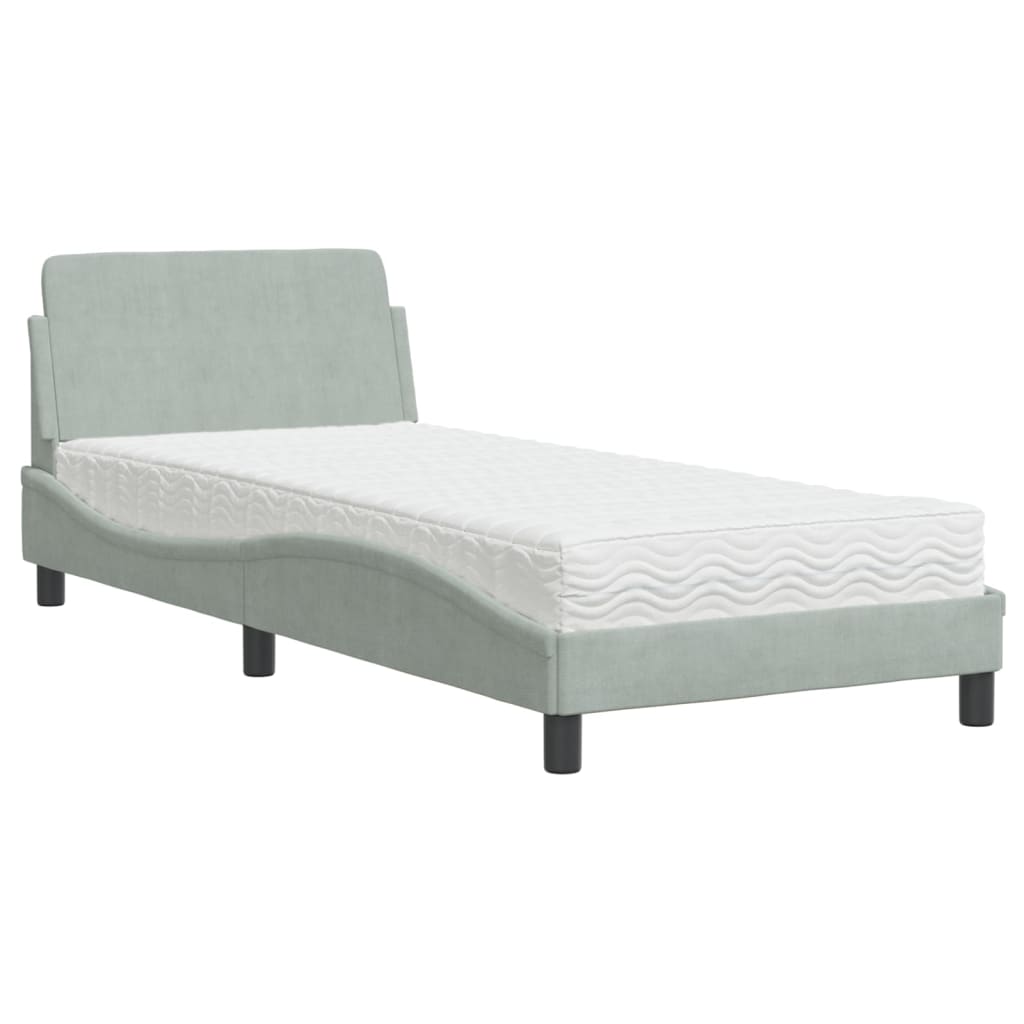 Lit avec matelas gris clair 80x200 cm velours Lits & cadres de lit vidaXL   