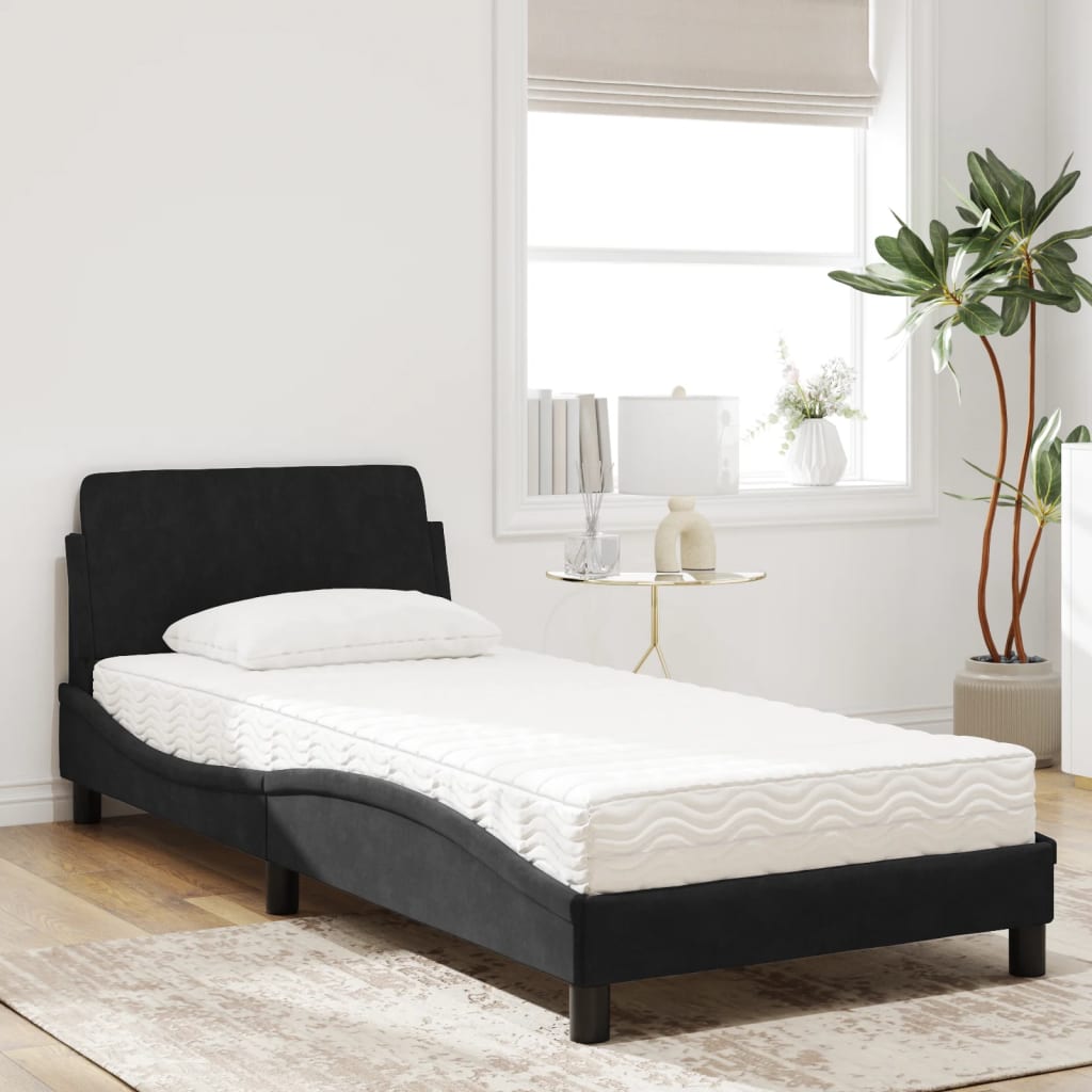 Lit avec matelas noir 80x200 cm velours Lits & cadres de lit vidaXL   