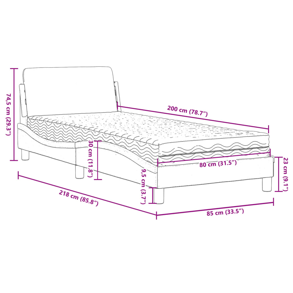 Lit avec matelas noir 80x200 cm velours Lits & cadres de lit vidaXL   