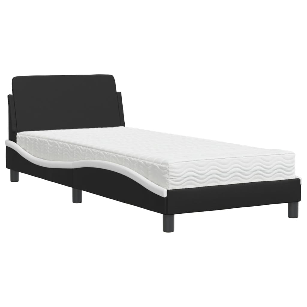 Lit avec matelas noir et blanc 80x200 cm similicuir Lits & cadres de lit vidaXL   