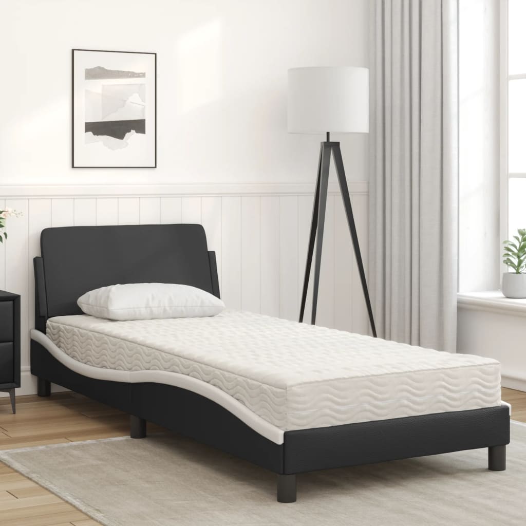 Lit avec matelas noir et blanc 80x200 cm similicuir Lits & cadres de lit vidaXL   