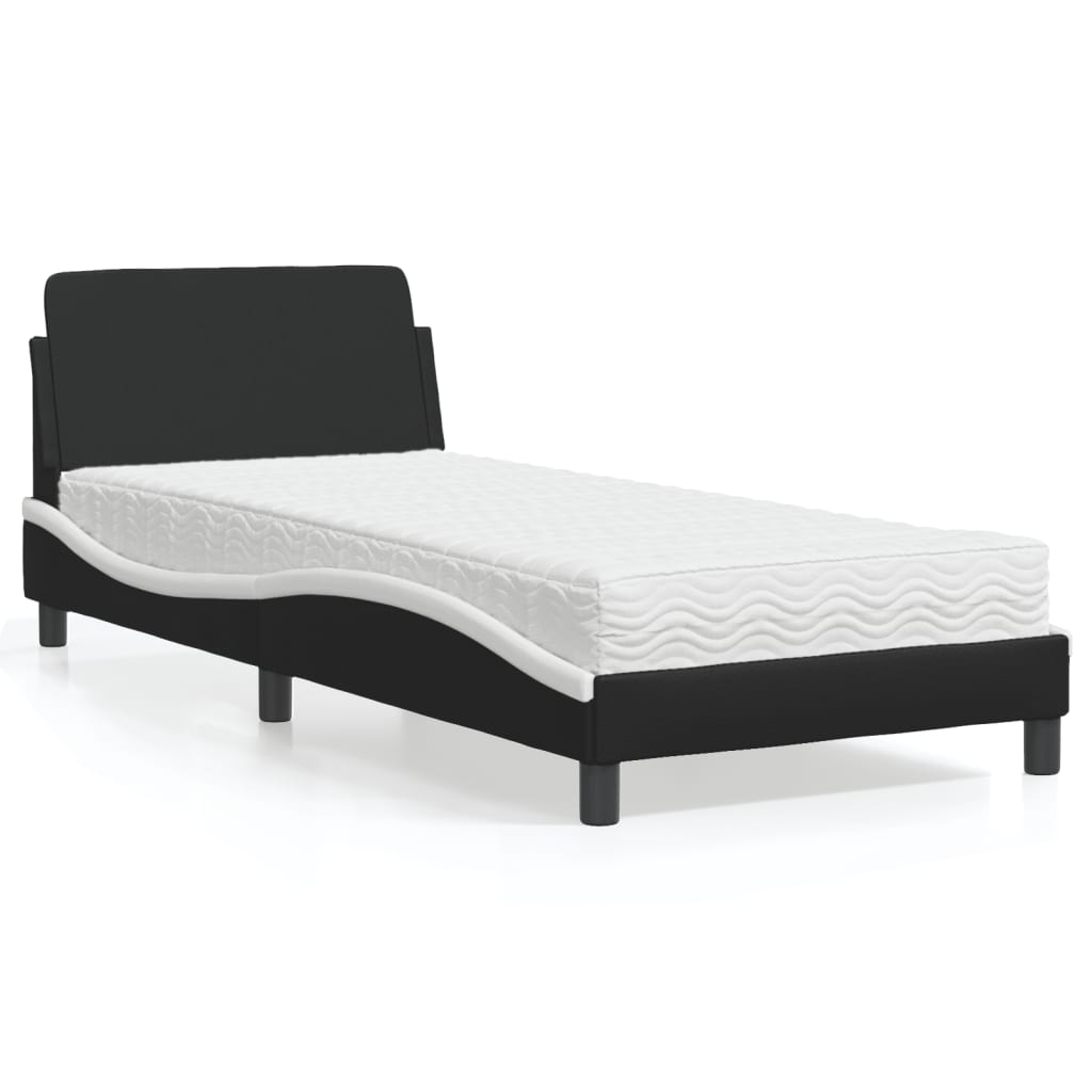 Lit avec matelas noir et blanc 80x200 cm similicuir Lits & cadres de lit vidaXL   