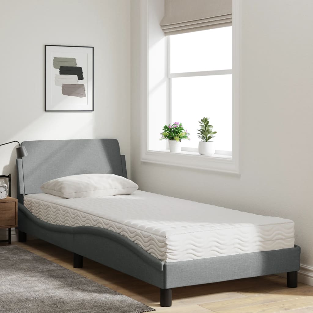 Lit avec matelas gris clair 90x190 cm tissu Lits & cadres de lit vidaXL   