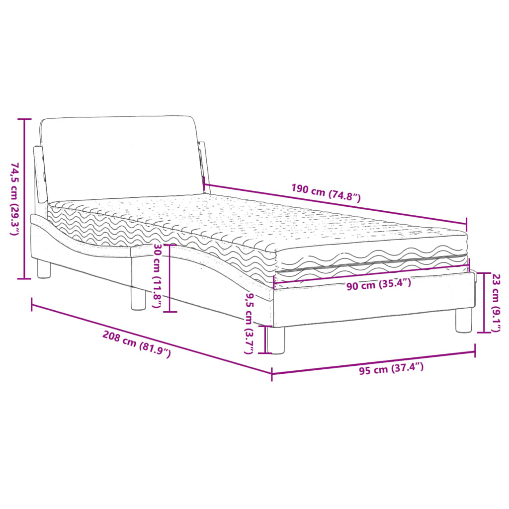 Lit avec matelas gris clair 90x190 cm tissu Lits & cadres de lit vidaXL   