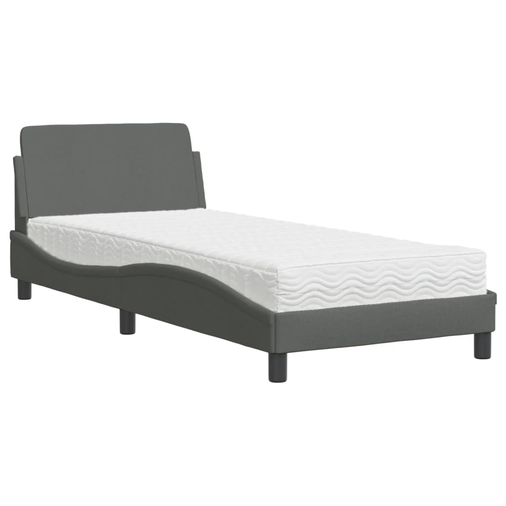 Lit avec matelas gris foncé 90x190 cm tissu Lits & cadres de lit vidaXL   