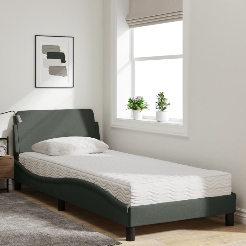 Lit avec matelas gris foncé 90x190 cm tissu Lits & cadres de lit vidaXL   