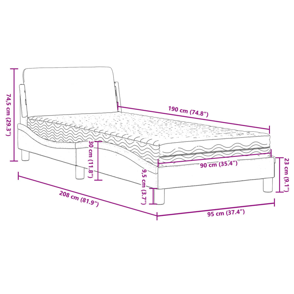 Lit avec matelas noir 90x190 cm tissu Lits & cadres de lit vidaXL   