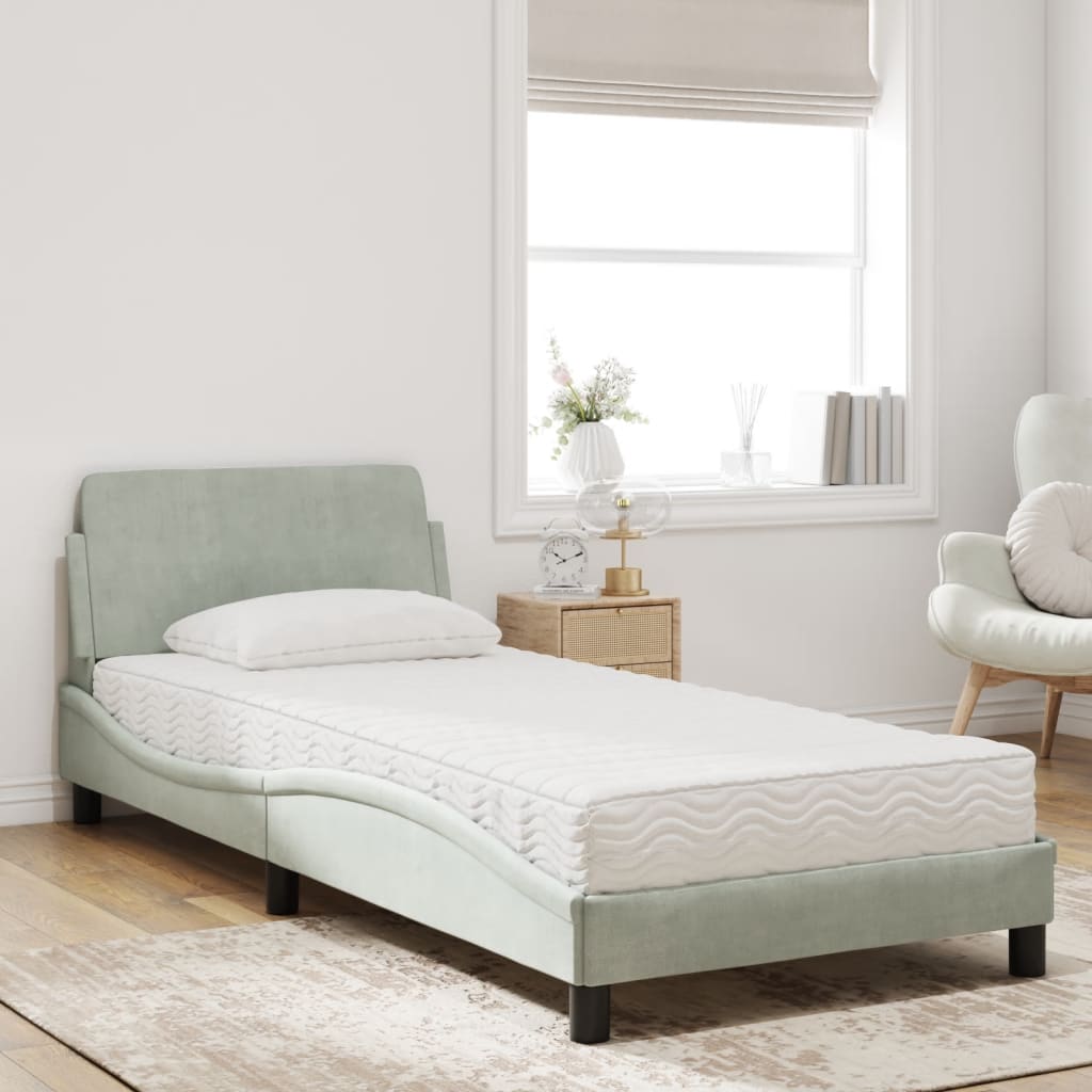 Lit avec matelas gris clair 90x190 cm velours Lits & cadres de lit vidaXL   