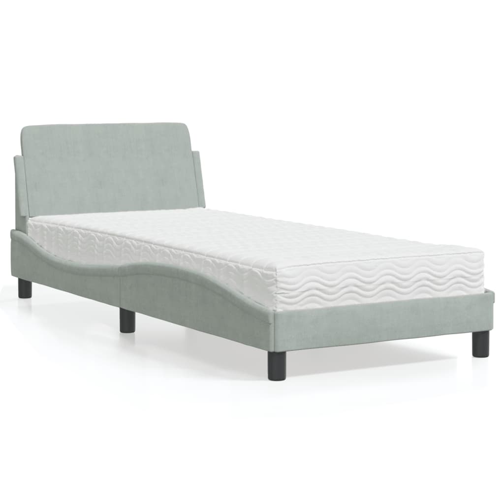 Lit avec matelas gris clair 90x190 cm velours Lits & cadres de lit vidaXL   