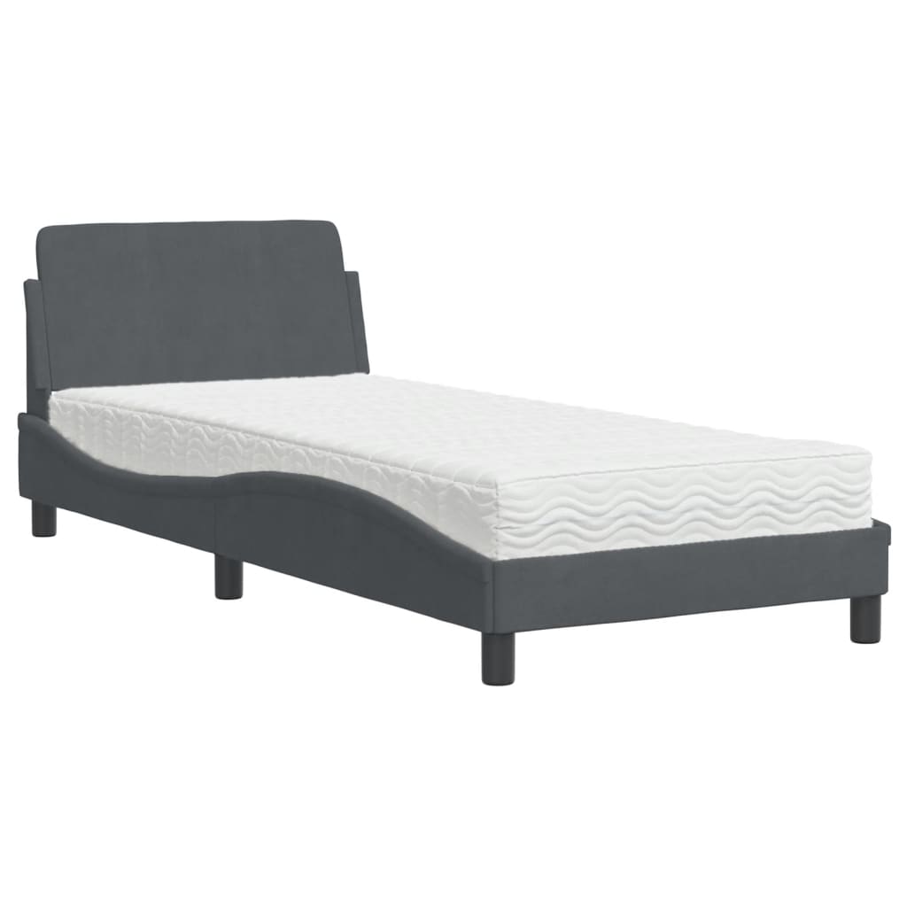 Lit avec matelas gris foncé 90x190 cm velours Lits & cadres de lit vidaXL   