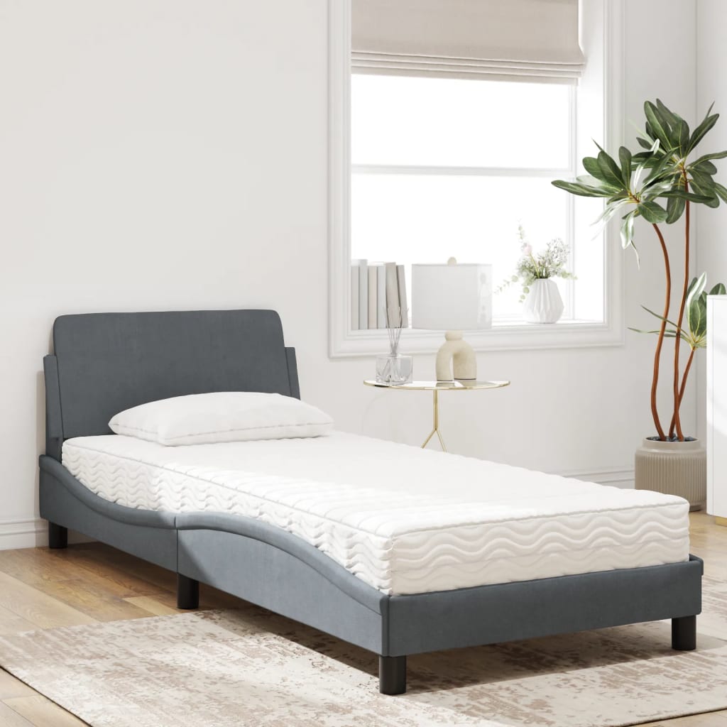 Lit avec matelas gris foncé 90x190 cm velours Lits & cadres de lit vidaXL   