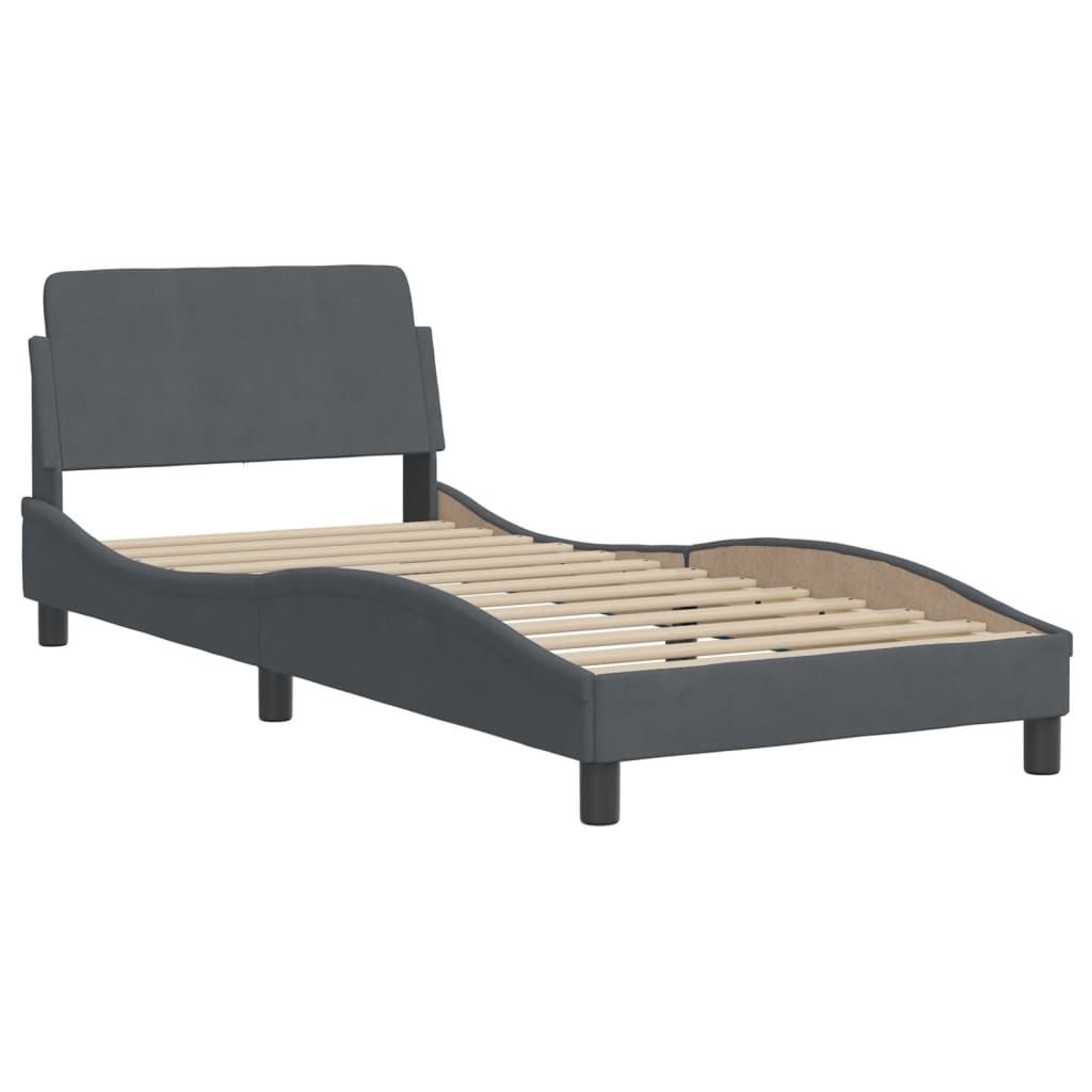 Lit avec matelas gris foncé 90x190 cm velours Lits & cadres de lit vidaXL   