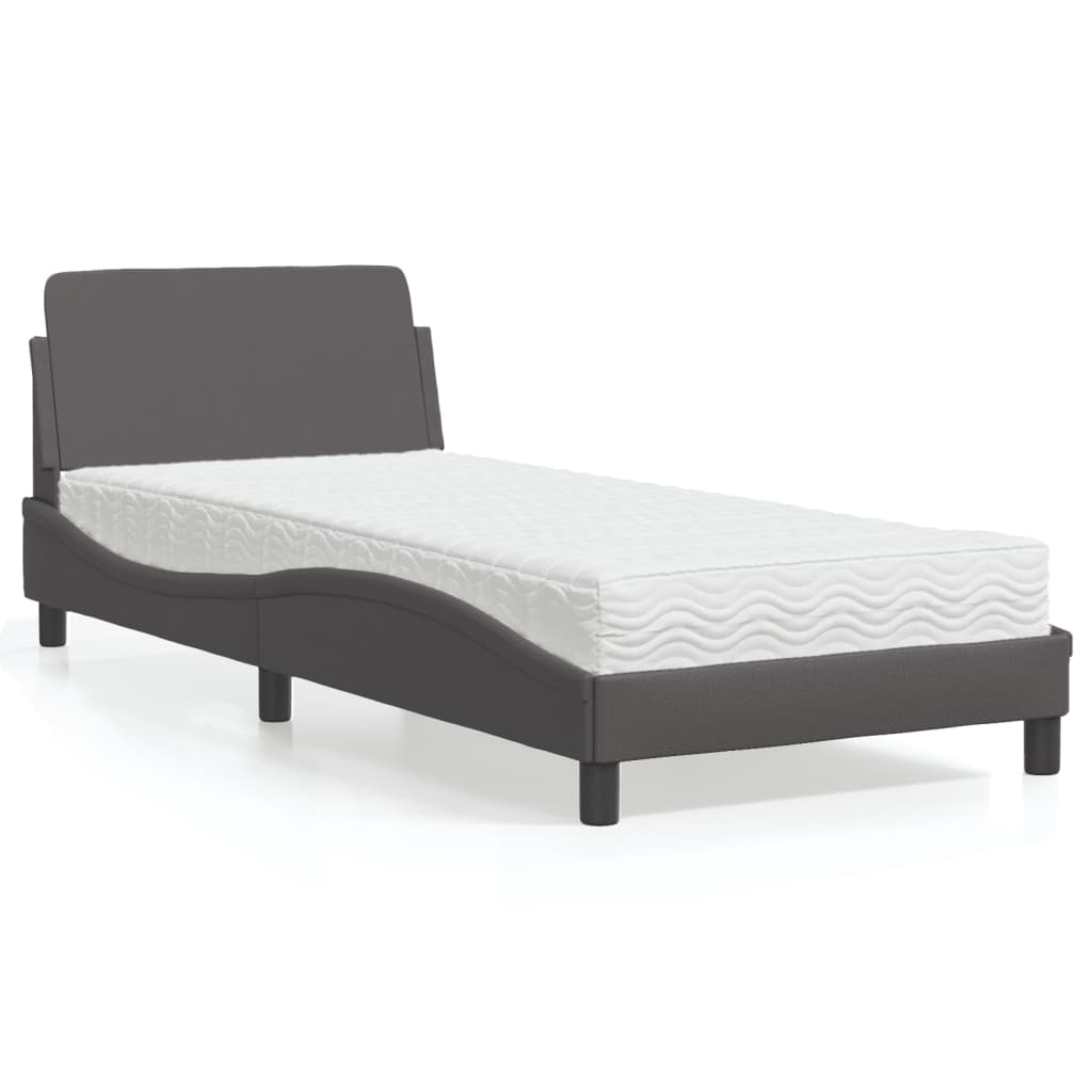 Lit avec matelas gris 90x190 cm similicuir Lits & cadres de lit vidaXL   