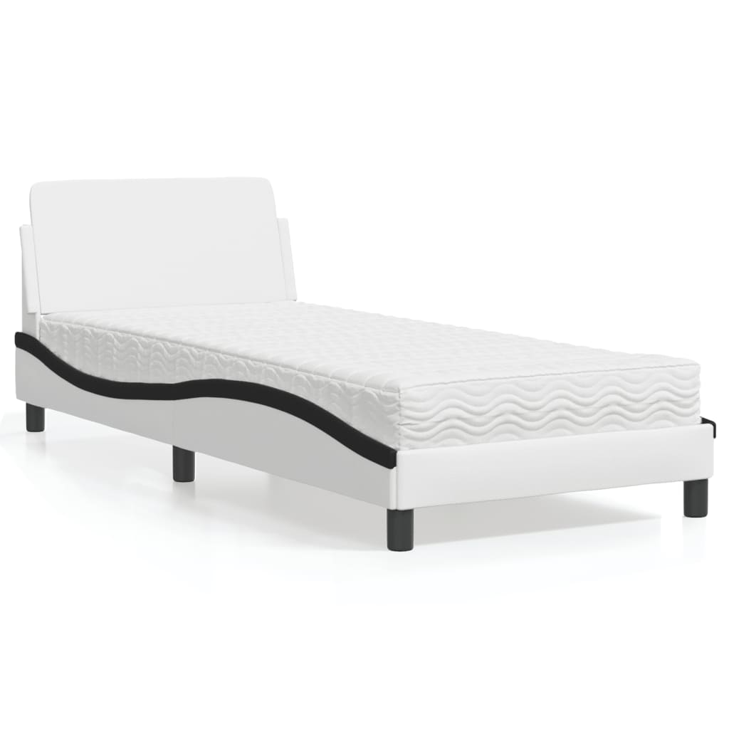 Lit avec matelas blanc et noir 90x190 cm similicuir Lits & cadres de lit vidaXL   