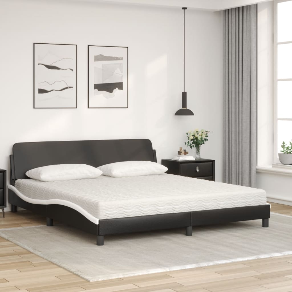 Lit avec matelas noir et blanc 180x200 cm similicuir Lits & cadres de lit vidaXL   