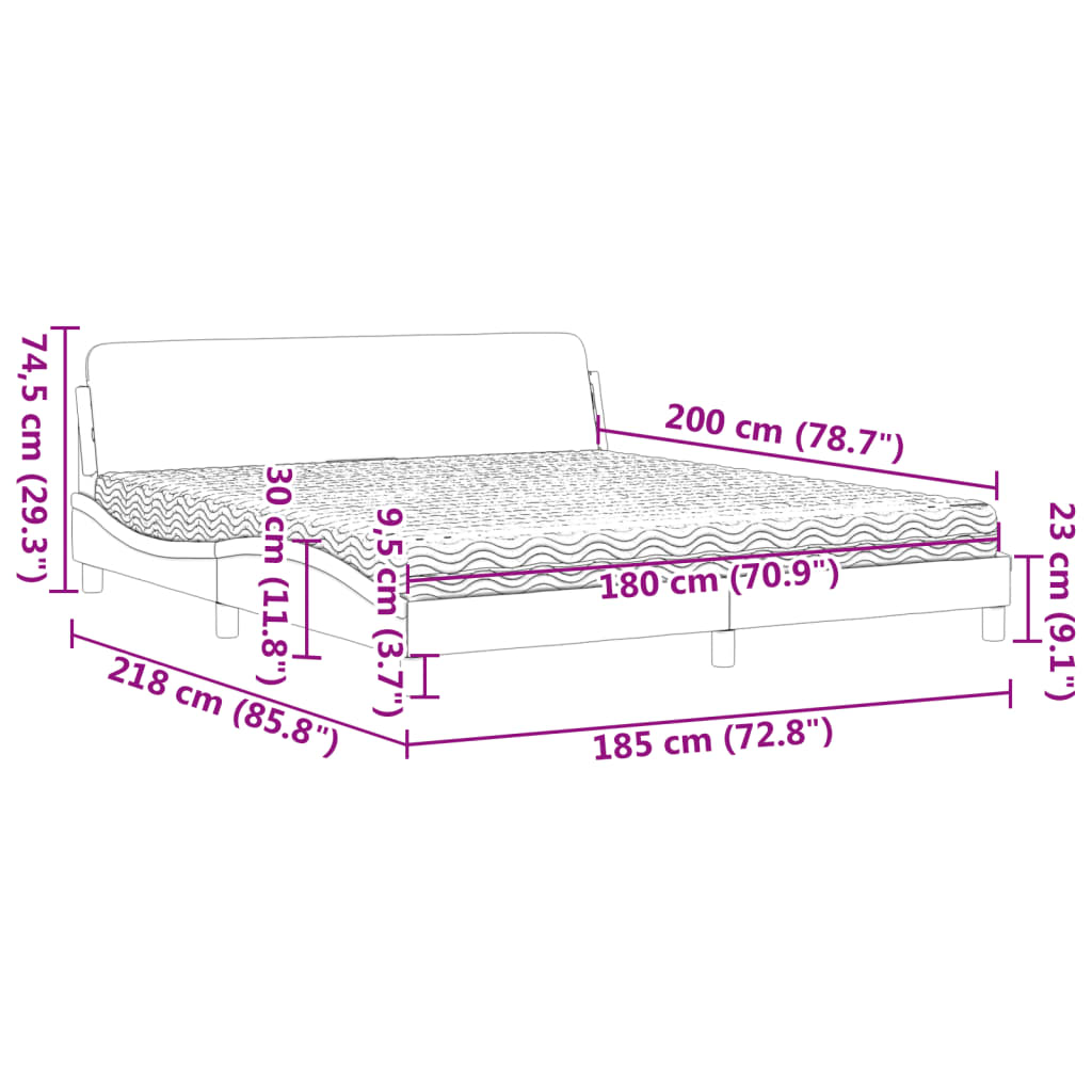 Lit avec matelas noir et blanc 180x200 cm similicuir Lits & cadres de lit vidaXL   