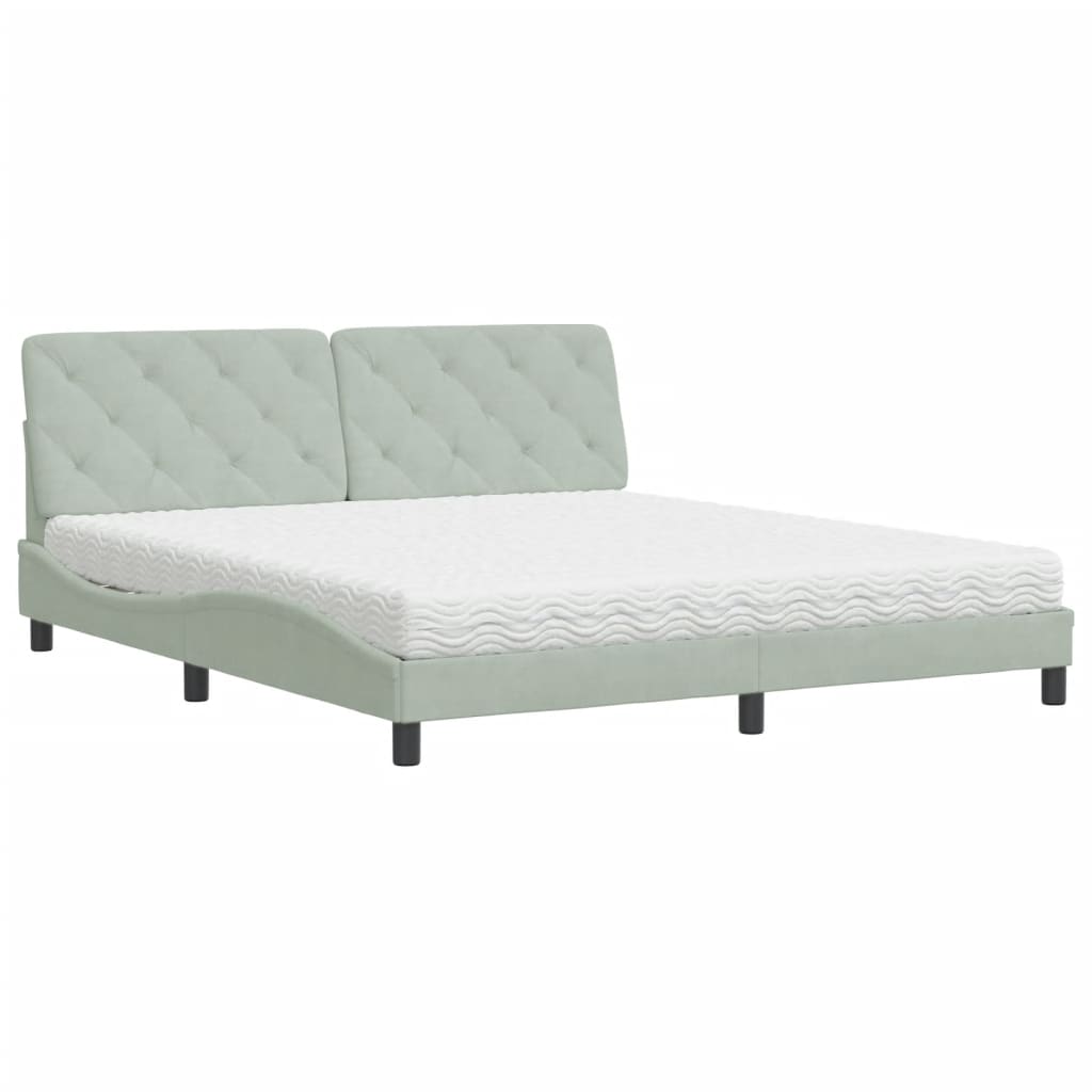 Lit avec matelas gris clair 180x200 cm velours Lits & cadres de lit vidaXL   