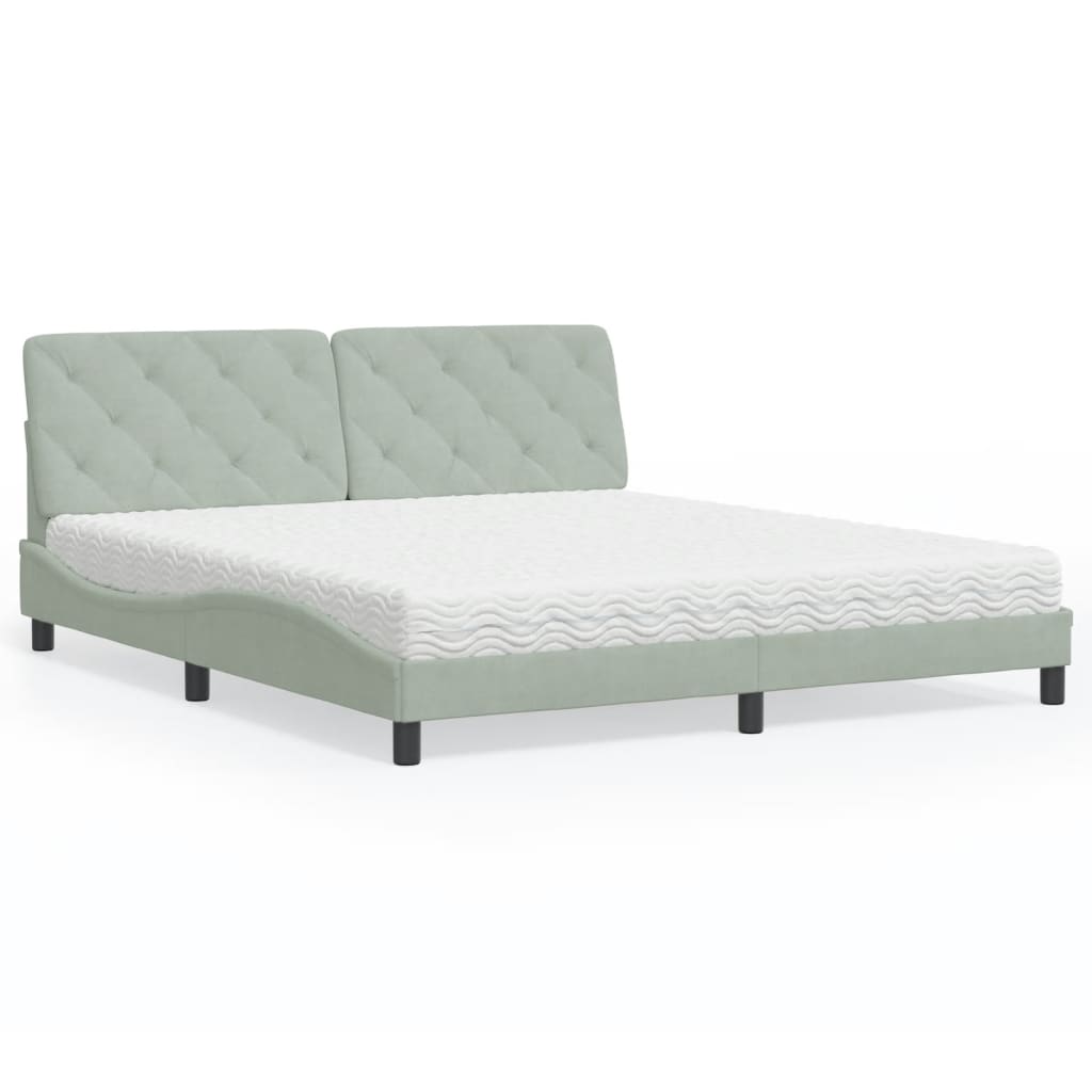 Lit avec matelas gris clair 180x200 cm velours Lits & cadres de lit vidaXL   