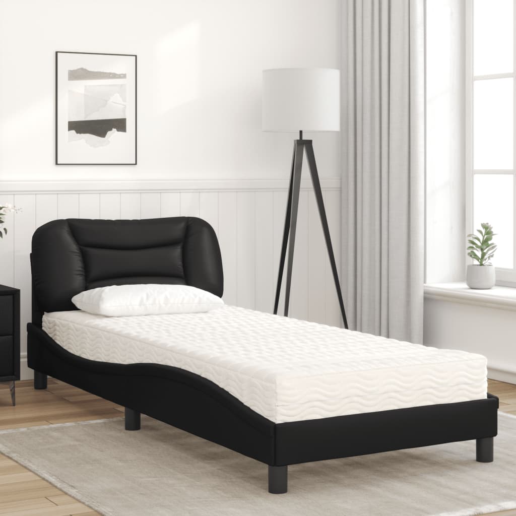 Lit avec matelas noir 90x200 cm similicuir Lits & cadres de lit vidaXL   