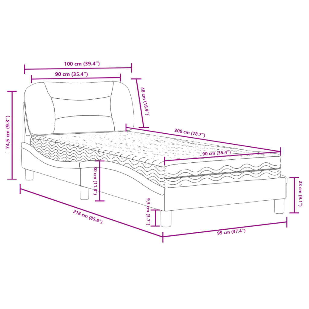 Lit avec matelas noir 90x200 cm similicuir Lits & cadres de lit vidaXL   