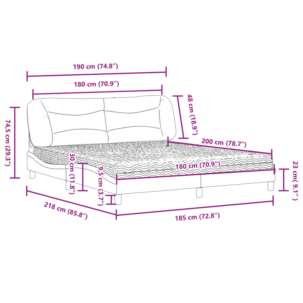 Lit avec matelas noir 180x200 cm similicuir Lits & cadres de lit vidaXL   