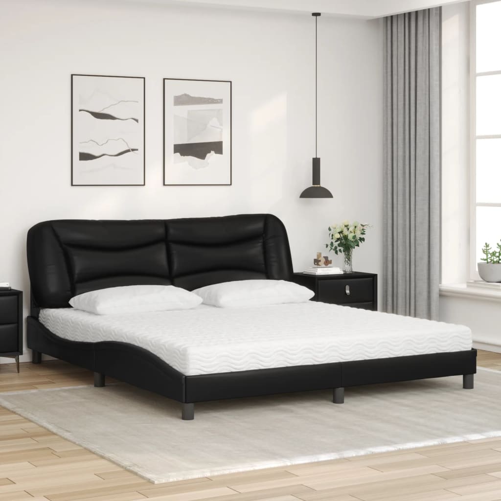 Lit avec matelas noir 180x200 cm similicuir Lits & cadres de lit vidaXL   