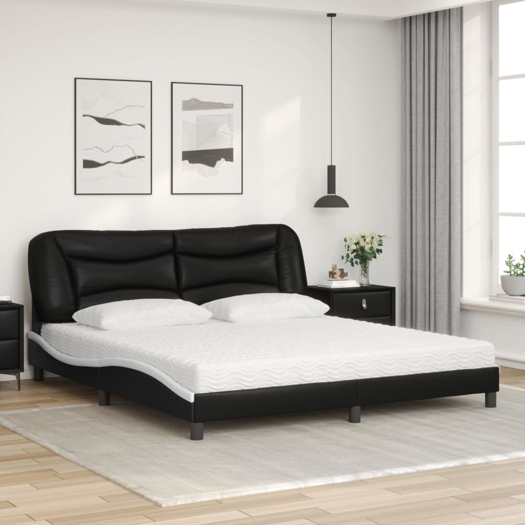 Lit avec matelas noir et blanc 180x200 cm similicuir Lits & cadres de lit vidaXL   