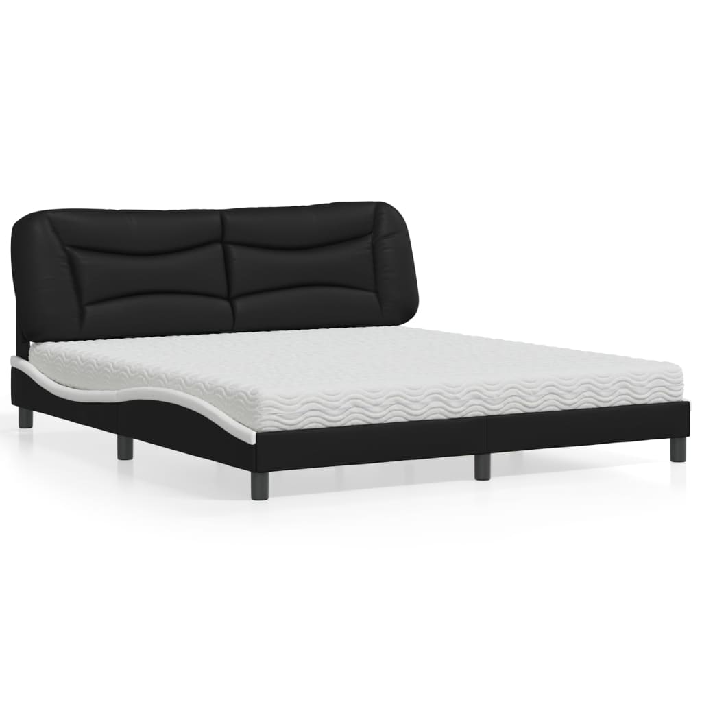 Lit avec matelas noir et blanc 180x200 cm similicuir Lits & cadres de lit vidaXL   