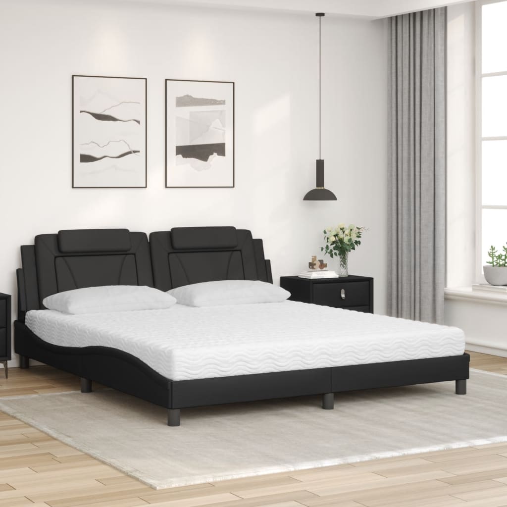 Lit avec matelas noir 180x200 cm similicuir Lits & cadres de lit vidaXL   