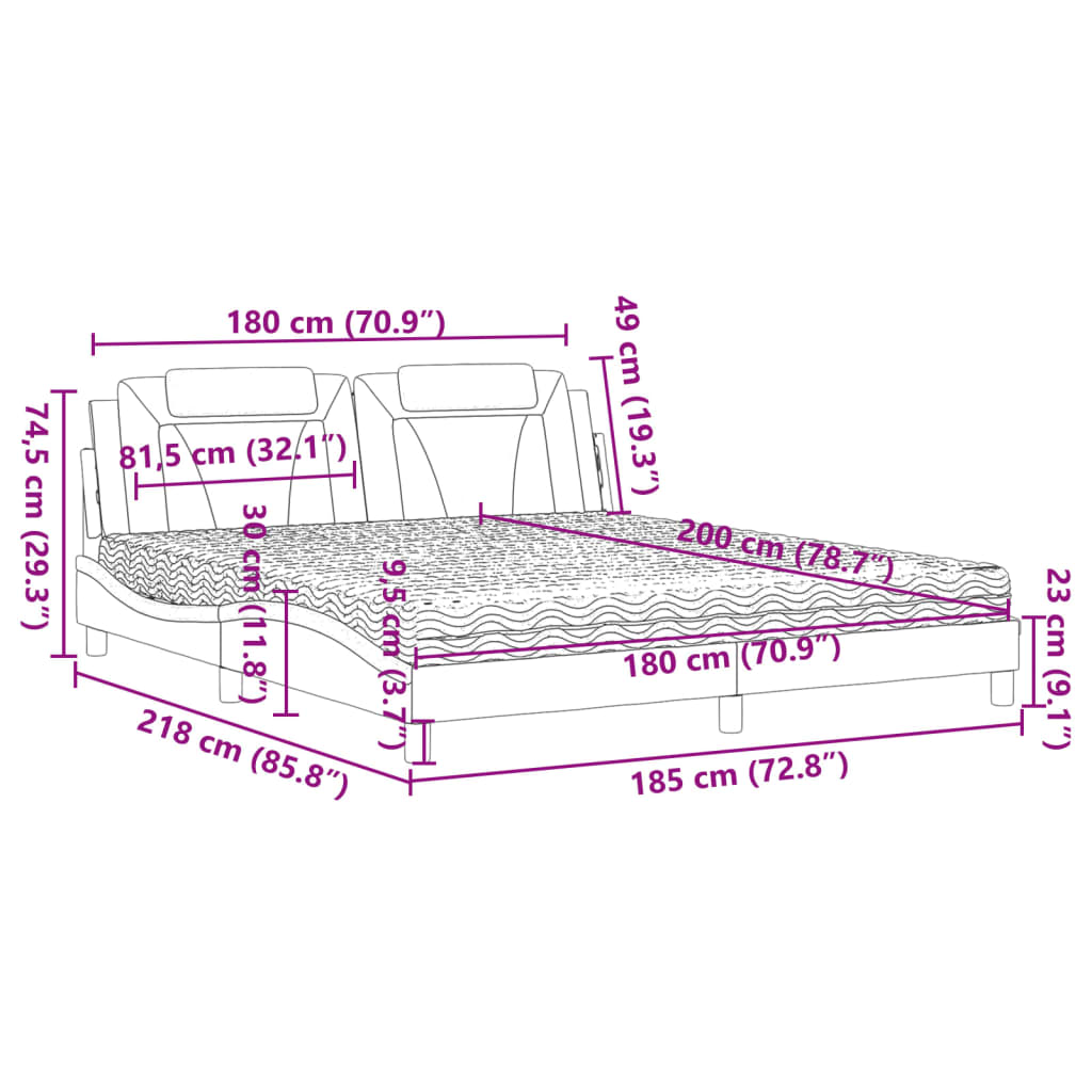 Lit avec matelas noir 180x200 cm similicuir Lits & cadres de lit vidaXL   