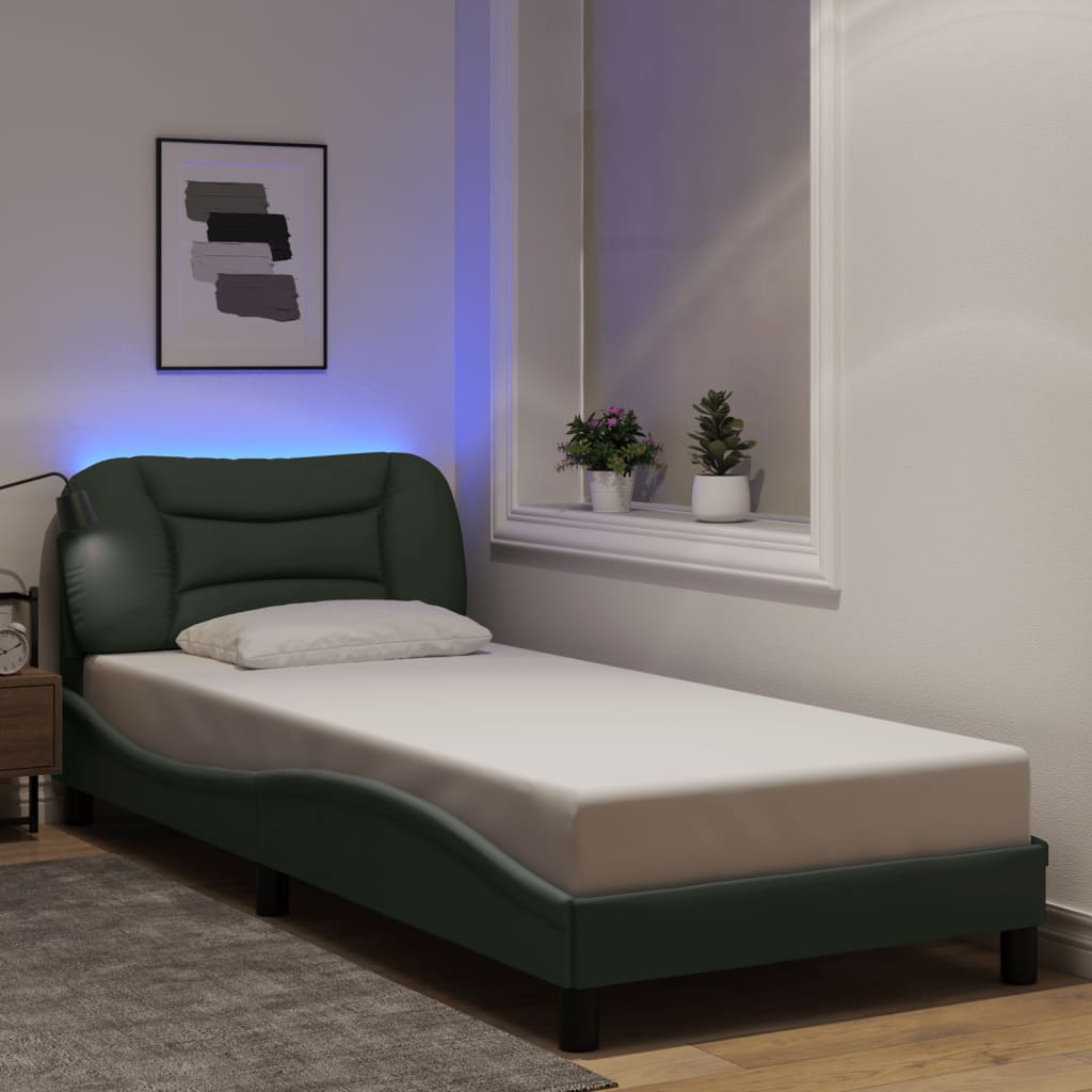 Cadre de lit avec lumières LED gris foncé 90x200 cm tissu Lits & cadres de lit vidaXL   