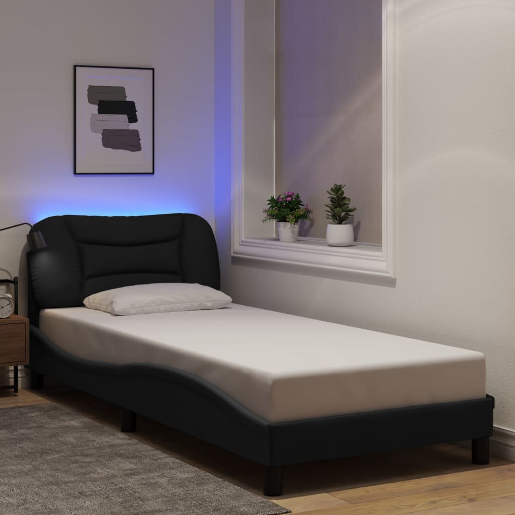 Cadre de lit avec lumières LED noir 90x200 cm tissu Lits & cadres de lit vidaXL   