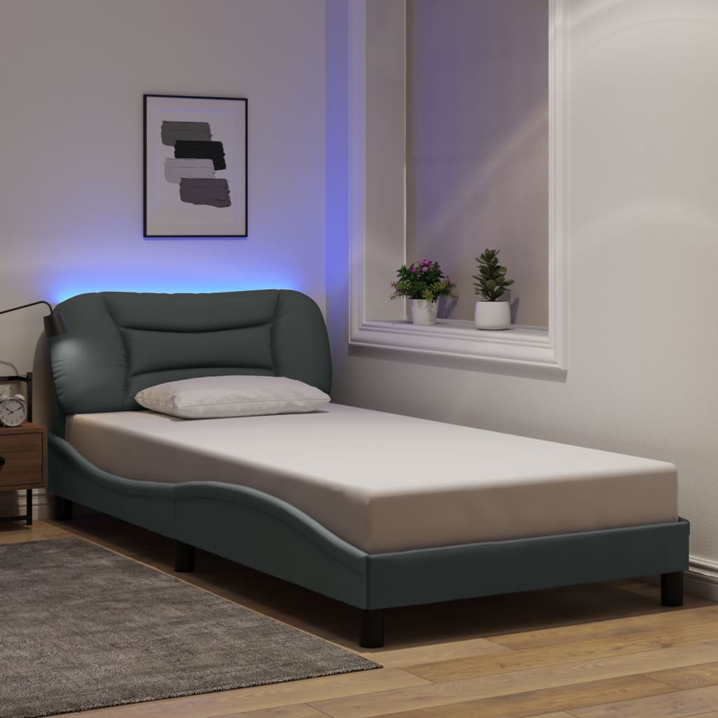 Cadre de lit avec lumières LED gris clair 100x200 cm tissu Lits & cadres de lit vidaXL   