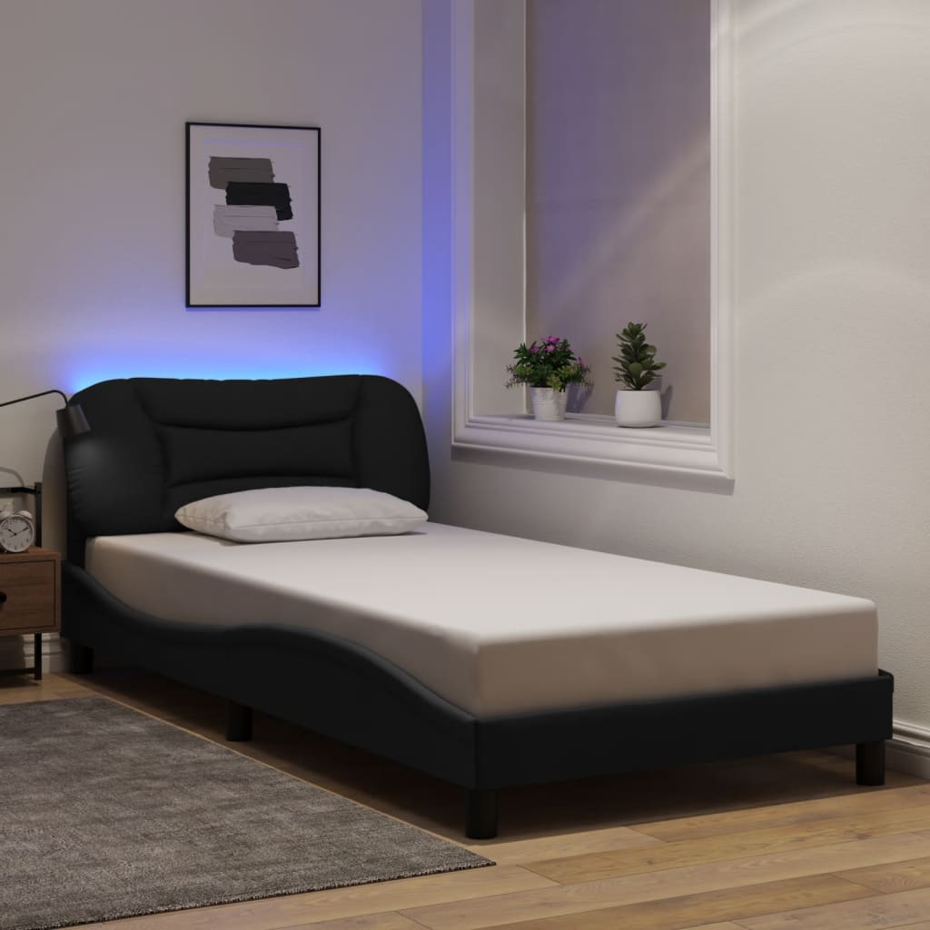 Cadre de lit avec lumières LED noir 100x200 cm tissu Lits & cadres de lit vidaXL   