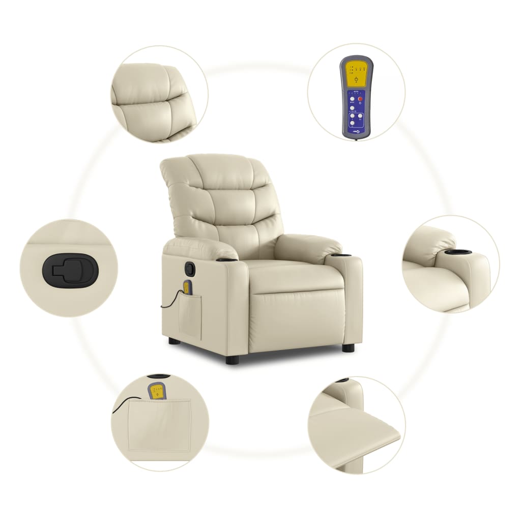 Fauteuil inclinable de massage Crème Similicuir Fauteuils vidaXL   