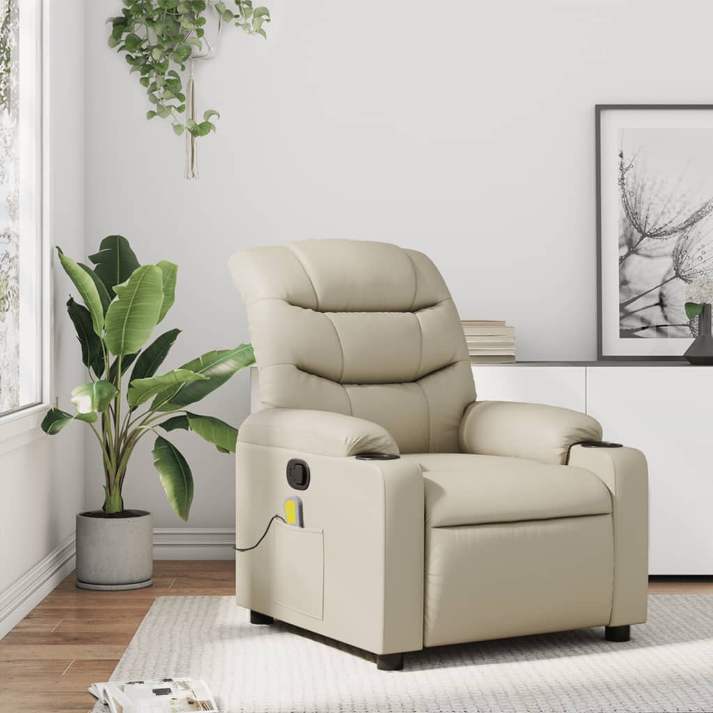 Fauteuil inclinable de massage Crème Similicuir Fauteuils vidaXL   