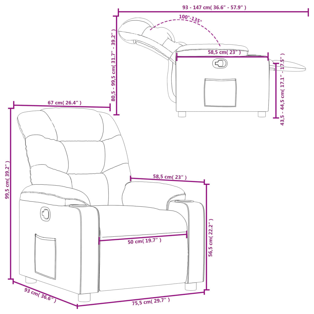 Fauteuil inclinable Noir Tissu Fauteuils vidaXL   