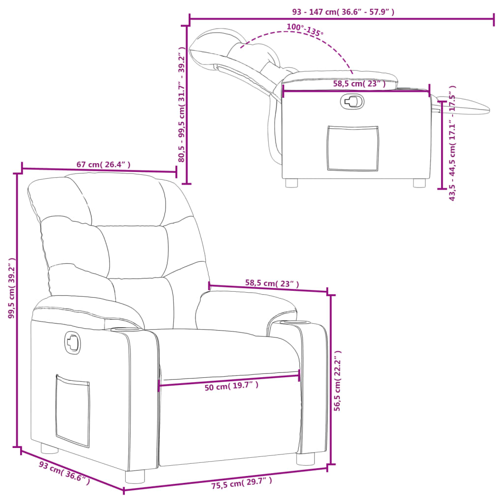 Fauteuil inclinable Crème Tissu Fauteuils vidaXL   