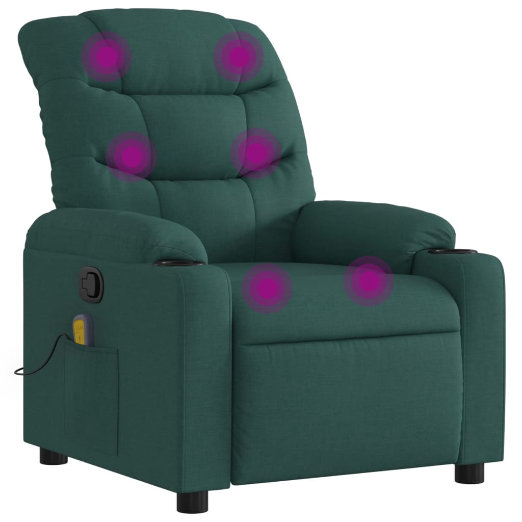 Fauteuil de massage inclinable Vert foncé Tissu Fauteuils vidaXL   