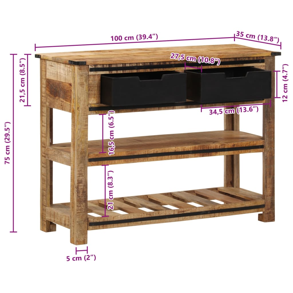 Table console 100x35x75 cm bois de manguier massif Tables d'appoint vidaXL