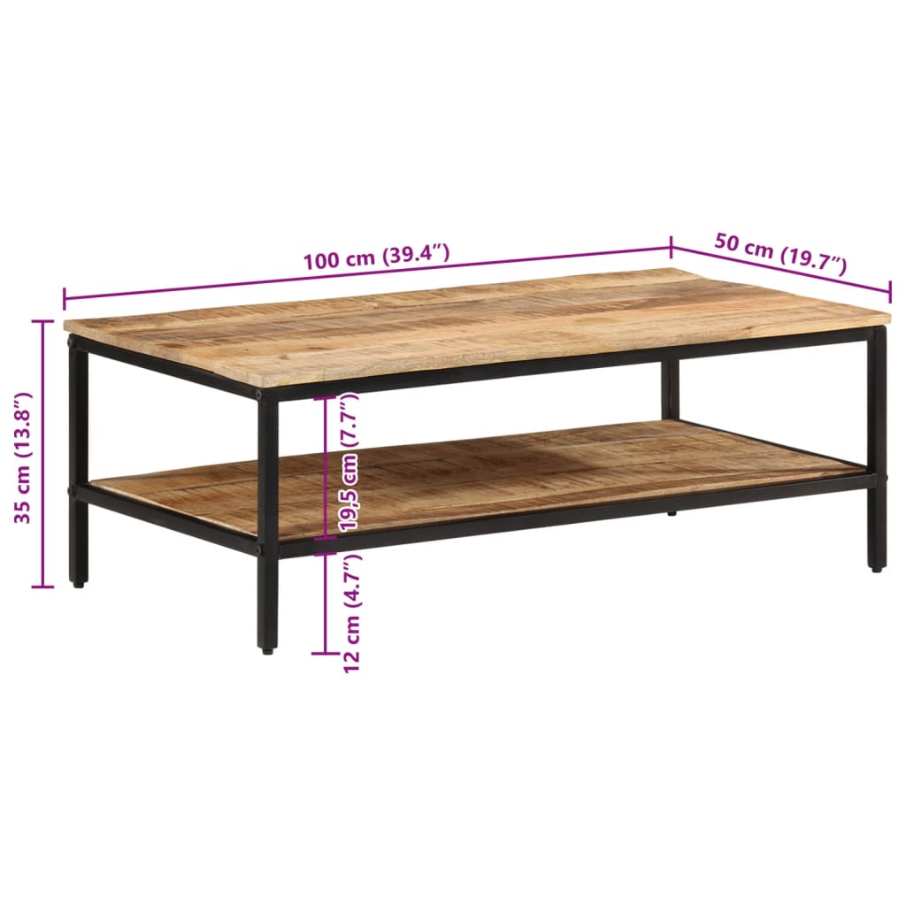 Table basse 100x50x35 cm bois de manguier massif brut Tables basses vidaXL   