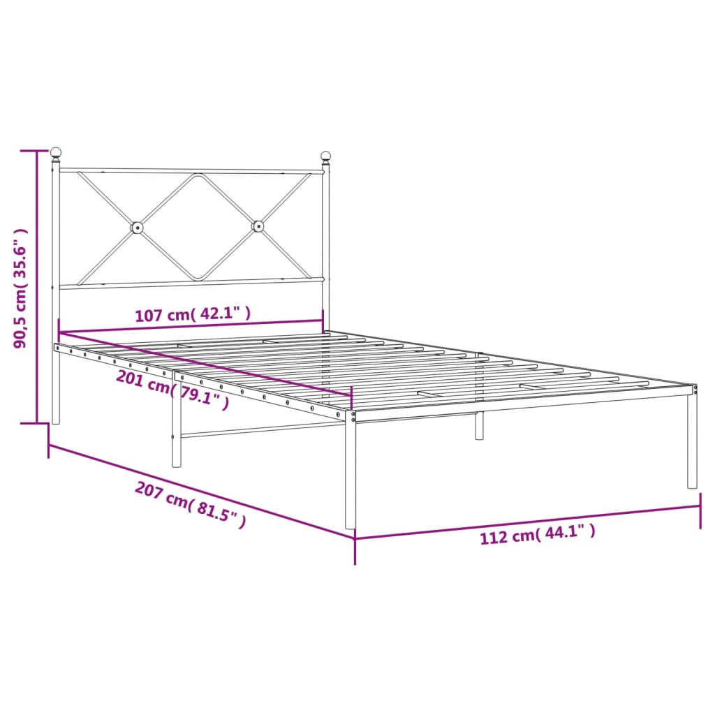 Cadre de lit métal avec tête de lit blanc 107x203 cm Lits & cadres de lit vidaXL   