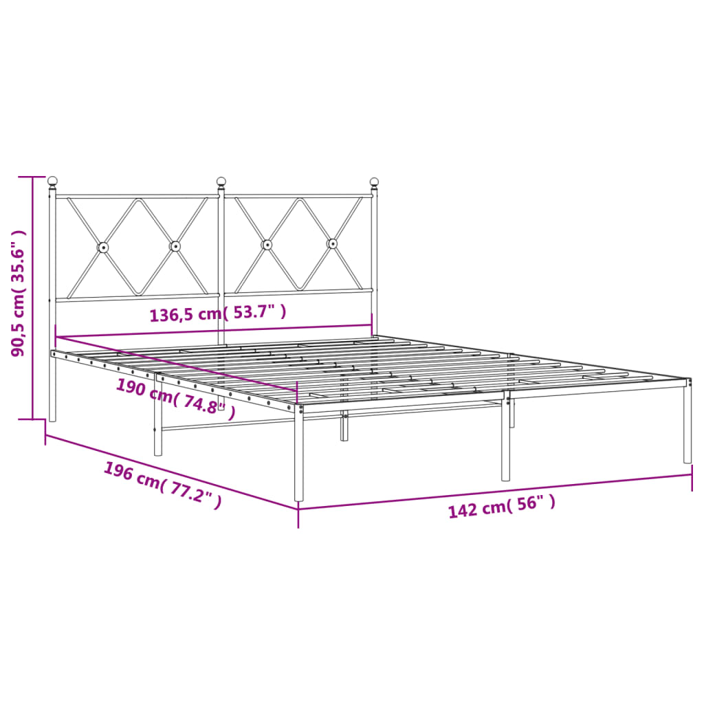 Cadre de lit métal avec tête de lit blanc 135x190 cm Lits & cadres de lit vidaXL   