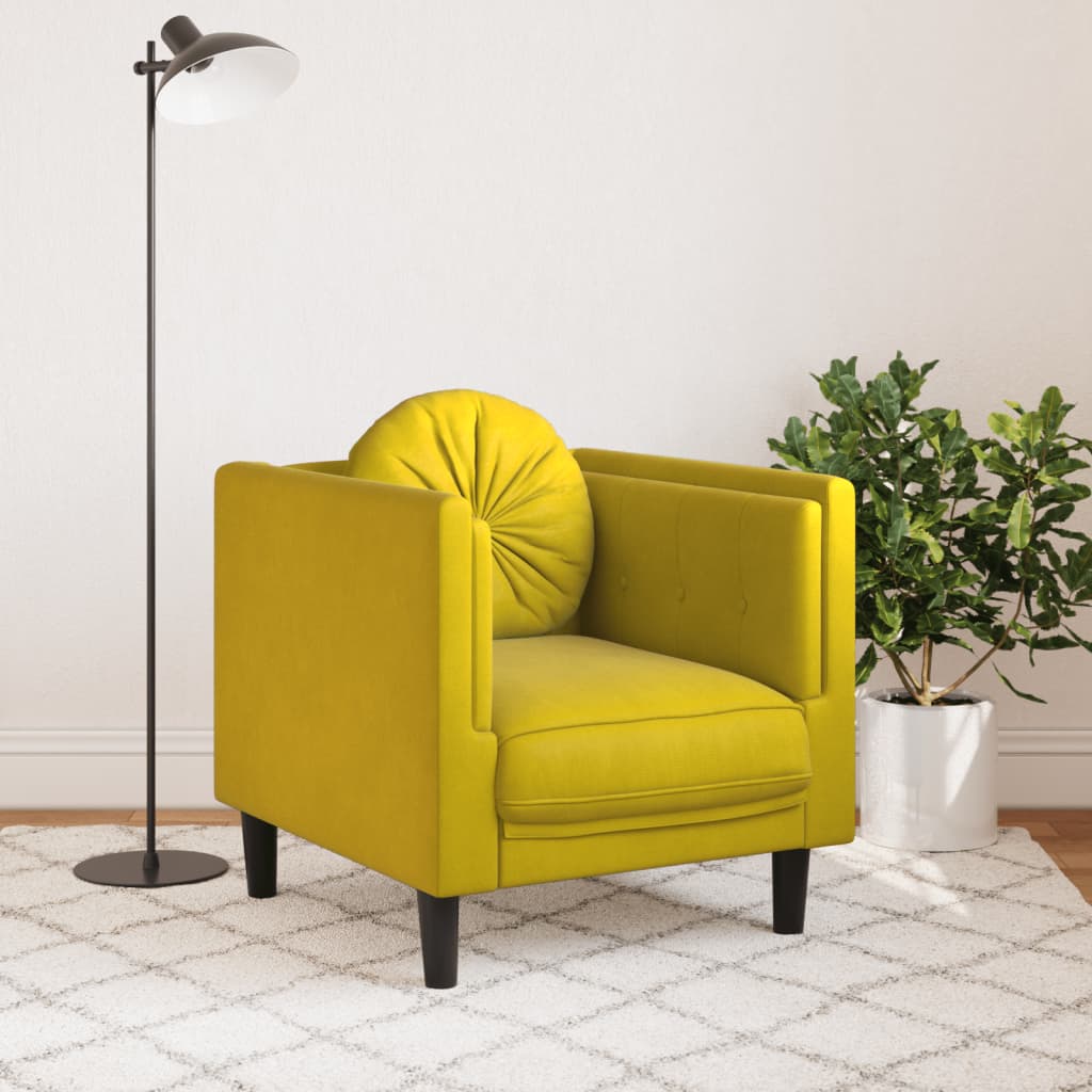 Fauteuil avec coussin jaune velours Canapés vidaXL   