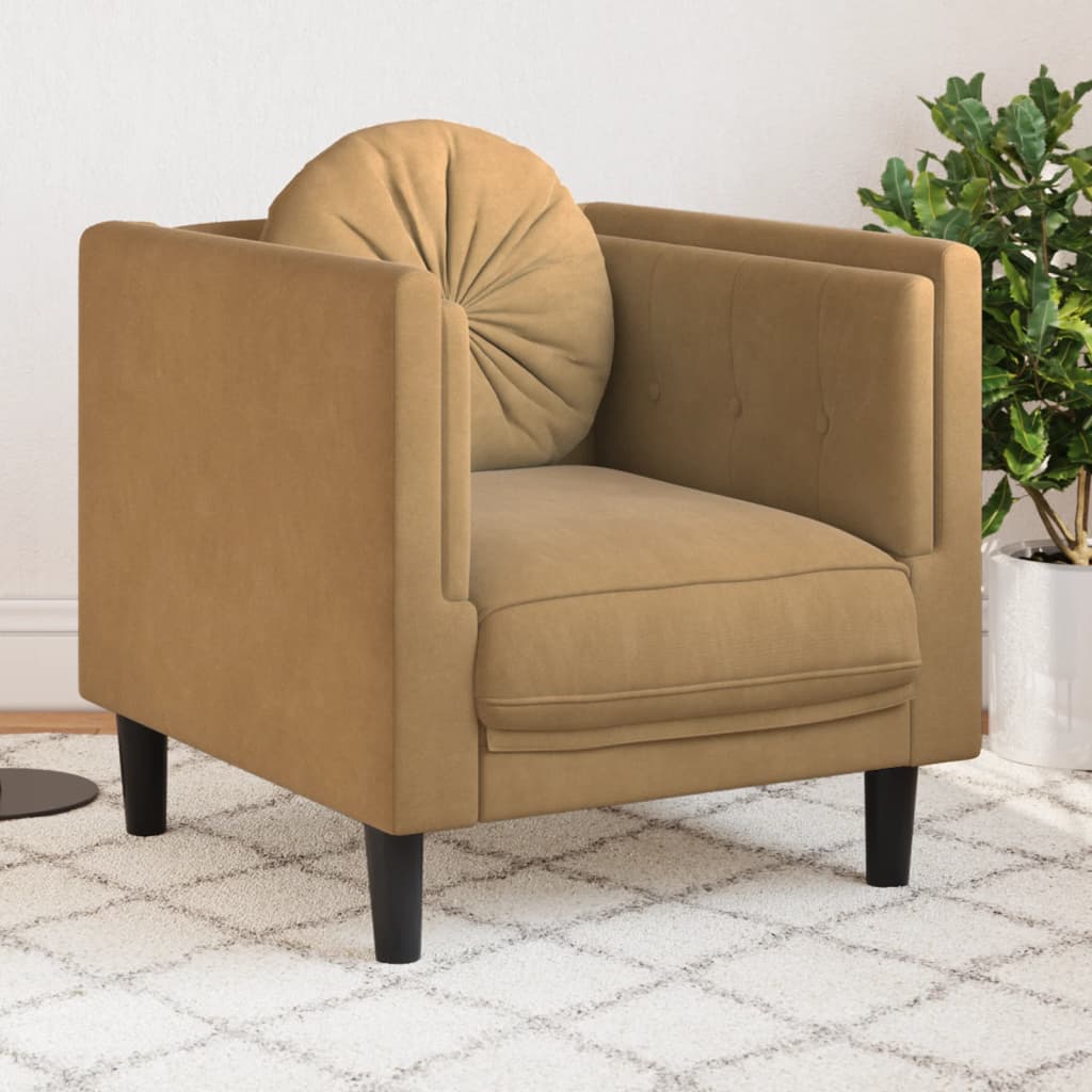 Fauteuil avec coussin marron velours Canapés vidaXL   