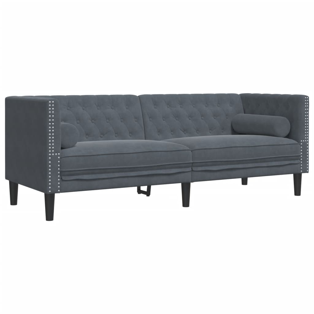 Canapé Chesterfield avec traversins 3 places gris foncé velours Canapés vidaXL   