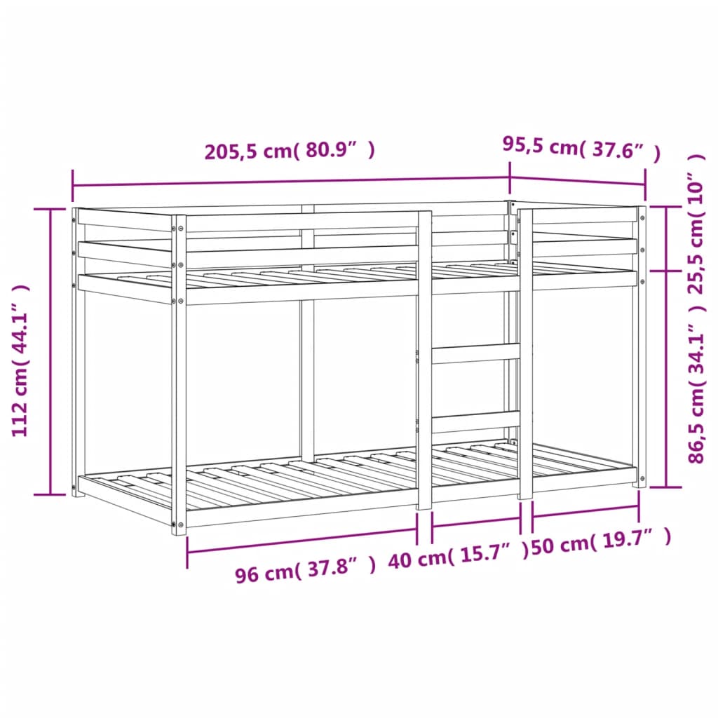 Lit superposé cire marron 90x200 cm bois de pin massif Lits & cadres de lit vidaXL   